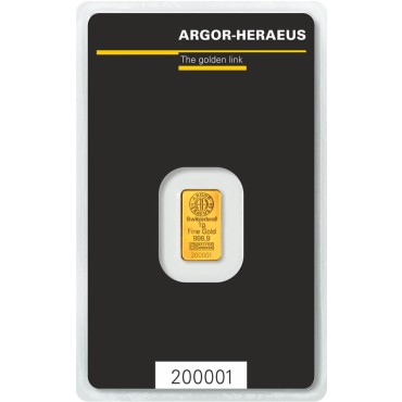 Золотий зливок 1 грам 9999 Fine Gold Argor-Heraeus