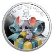 Срібна монета 1/2oz Рік Миші (Щура) 50 центів 2020 Тувалу (кольорова)