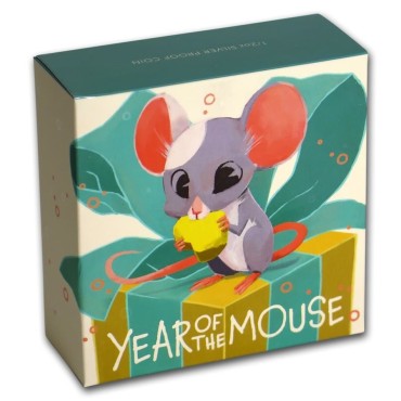 Срібна монета 1/2oz Рік Миші (Щура) 50 центів 2020 Тувалу (кольорова)