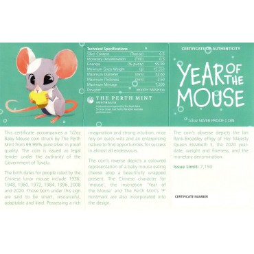 Серебряная монета 1/2oz Год Мыши (Крысы) 50 центов 2020 Тувалу (цветная)