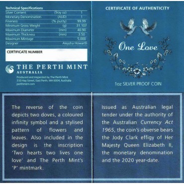 Срібна монета 1oz Єдине Кохання 1 долар 2020 Австралія