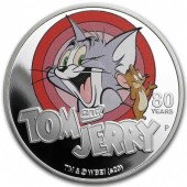 Серебряная монета 1oz Том и Джерри 80 лет 1 доллар 2020 Тувалу (цветная)