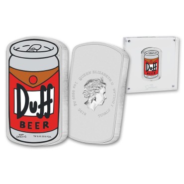 Серебряная монета 1oz Пиво Дафф (серия "Симпсоны") 1 доллар 2019 Тувалу (цветная)