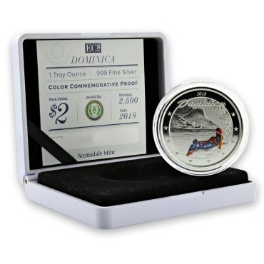 Серебряная монета 1oz Доминика 2 доллара 2018 Восточные Карибы (цветная)