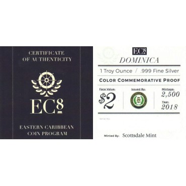 Серебряная монета 1oz Доминика 2 доллара 2018 Восточные Карибы (цветная)