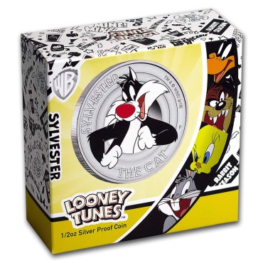 Серебряная монета 1/2oz Кот Сильвестр (серия "Looney Tunes") 50 центов 2018 Тувалу (цветная)