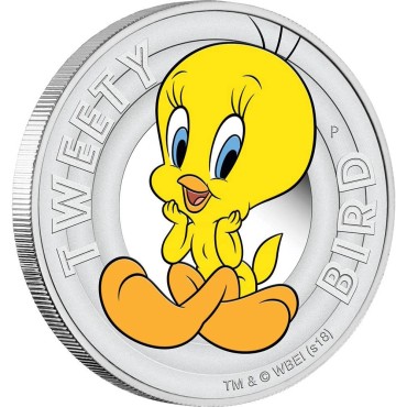 Серебряная монета 1/2oz Птичка Твити (серия "Looney Tunes") 50 центов 2018 Тувалу (цветная)