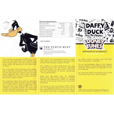 Серебряная монета 1/2oz Утка Даффи (серия "Looney Tunes") 50 центов 2018 Тувалу (цветная)