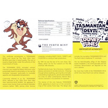 Серебряная монета 1/2oz Тасманский Дьявол (серия "Looney Tunes") 50 центов 2018 Тувалу (цветная)