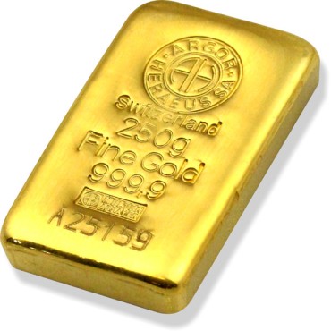 Золотий зливок 250 грам 9999 Fine Gold Argor-Heraeus