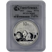 Срібна монета 1oz Китайська Панда 10 юань 2013 Китай (PCGS MS69)