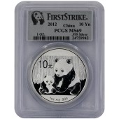 Срібна монета 1oz Китайська Панда 10 юань 2012 Китай (PCGS MS69)