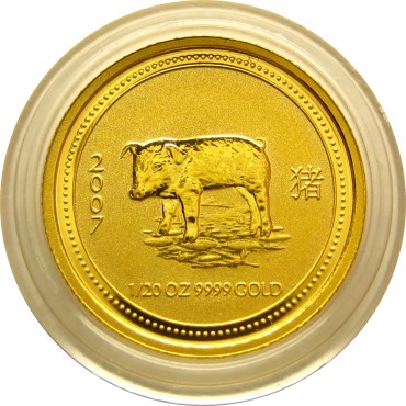 Золотая монета 1/20oz Год Свиньи 5 долларов 2007 Австралия