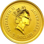 Золотая монета 1/20oz Год Мыши (Крысы) 5 долларов 1996 Австралия