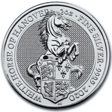 Серебряная монета 2oz Белая Лошадь Ганновера (серия "Звери Королевы") 5 фунтов 2020 Великобритания