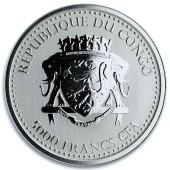 Серебряная монета 1oz Сильвербэк Горилла 5000 франков КФА 2020 Конго