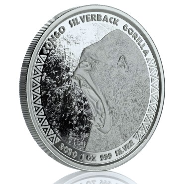Серебряная монета 1oz Сильвербэк Горилла 5000 франков КФА 2020 Конго