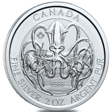 Серебряная монета 2oz Кракен 10 долларов 2020 Канада