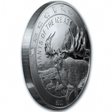 Срібна монета 1oz Гігантський Олень "Megaloceros" 5 седі 2019 Гана