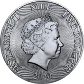 Серебряная монета 1oz Рычащий Лев 2 доллара 2020 Ниуэ