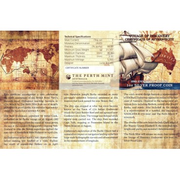 Срібна монета 1oz Індевор 1770-2020 1 долар 2020 Австралія