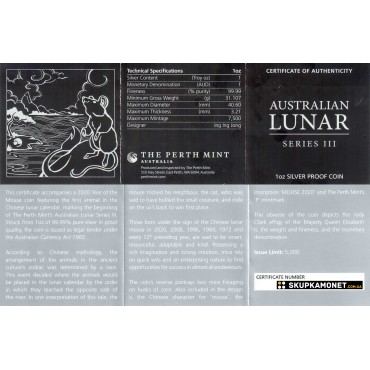 Серебряная монета 1oz Год Мыши (Крысы) 1 доллар 2020 Австралия