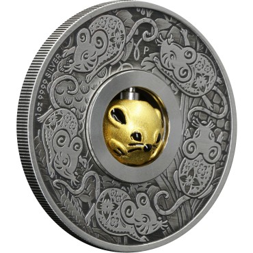 Срібна монета 1oz Рік Миші (Щура) "Оберіг, що обертається" 1 долар 2020 Тувалу