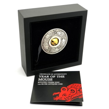 Срібна монета 1oz Рік Миші (Щура) "Оберіг, що обертається" 1 долар 2020 Тувалу
