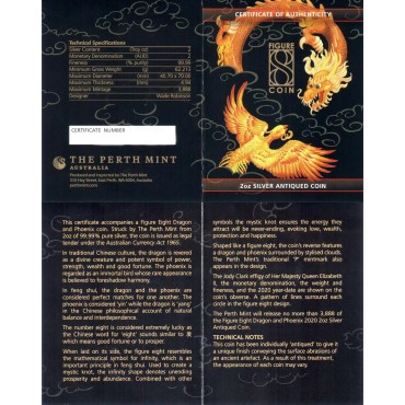 Серебряная монета 2oz Дракон и Феникс 2 доллара 2020 Австралия