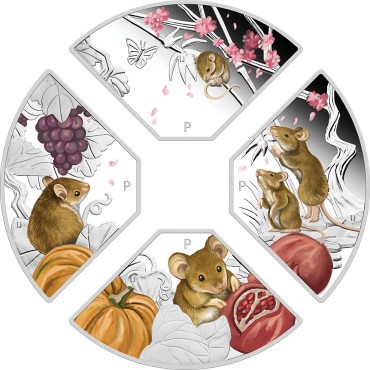 Серебряная монета 4oz Год Мыши (Крысы) "Квадрант" 4 доллара 2020 Тувалу (цветная)