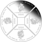 Серебряная монета 4oz Год Мыши (Крысы) "Квадрант" 4 доллара 2020 Тувалу (цветная)