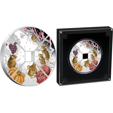 Серебряная монета 4oz Год Мыши (Крысы) "Квадрант" 4 доллара 2020 Тувалу (цветная)