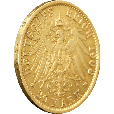 Золотая монета Вильгельм II 20 марок 1906 Пруссия Германская Империя