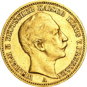 Золотая монета Вильгельм II 20 марок 1889 Пруссия Германская Империя