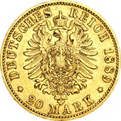 Золотая монета Вильгельм II 20 марок 1889 Пруссия Германская Империя