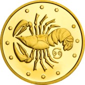 Золотая монета 1/25oz Рак 2 гривны 2008 Украина