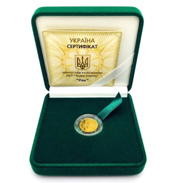 Золота монета 1/25oz Рак 2 гривні 2008 Україна