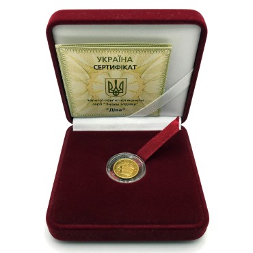 Золотая монета 1/25oz Дева 2 гривны 2008 Украина