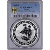 Серебряная монета 1oz Пиратский корабль «Месть Королевы Анны» 1 доллар 2019 Тувалу (PCGS MS70)
