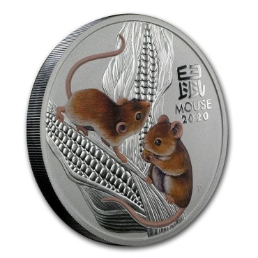 Срібна монета 1oz Рік Миші 1 долар 2020 Австралія (кольорова)