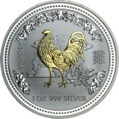 Срібна монета 1oz Рік Півня 1 долар 2005 Австралія (позолота)