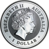 Серебряная монета 1oz Год Петуха 1 доллар 2005 Австралия (позолота)