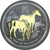 Серебряная монета 1oz Год Лошади 1 доллар 2014 Австралия (позолота)