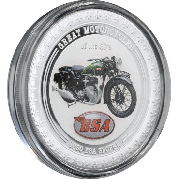 Срібна монета 1oz Мотоцикл "BSA Sloper 1930" 2 долара 2007 Острова Кука (кольорова)