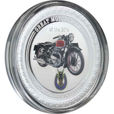 Серебряная монета 1oz Мотоцикл "Ariel 1000 Squarefour 1937" 2 доллара 2007 Острова Кука (цветная)