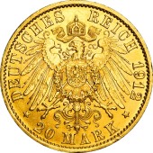 Золотая монета Вильгельм II 20 марок 1912 Пруссия Германская Империя