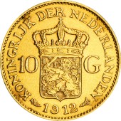 Золотая монета Королева Вильгельмина 10 гульденов 1912 Нидерланды