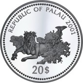 Серебряная монета 5oz Защита Морской Жизни "Marine-Life Protection" 20 долларов 2001 Палау (цветная)