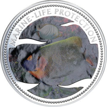 Серебряная монета 5oz Защита Морской Жизни "Marine-Life Protection" 20 долларов 2001 Палау (цветная)