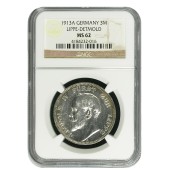 Срібна монета 3 марки 1913 Ліппе NGC MS62